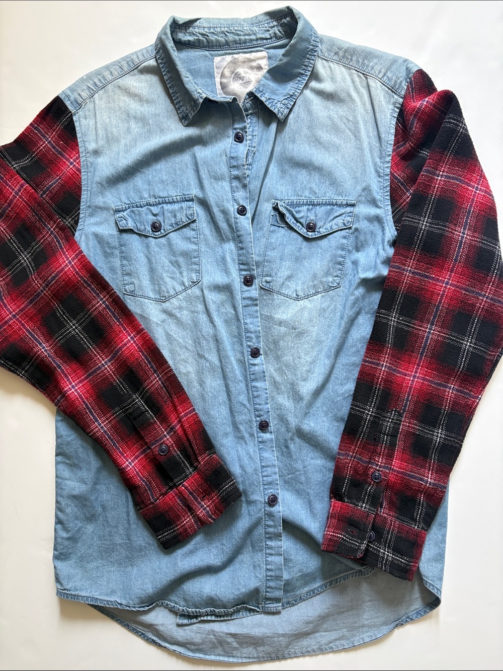 Dangerfield Denim Body with Red Plaid Sleeves Men's Shirt 90’s